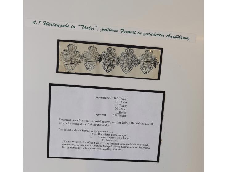 1683/1868, 'Impoststempel zur Steuerbegleichung auf vorgefertigtem Stempelpapier', einzigartige Ausstellungssammlung mit über