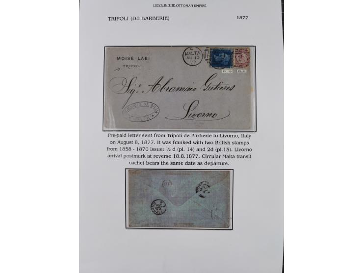 1851/1912, delightful exhibit collection with 37 covers and cards, covering the Ottoman, Italian and French Offices in Tripol