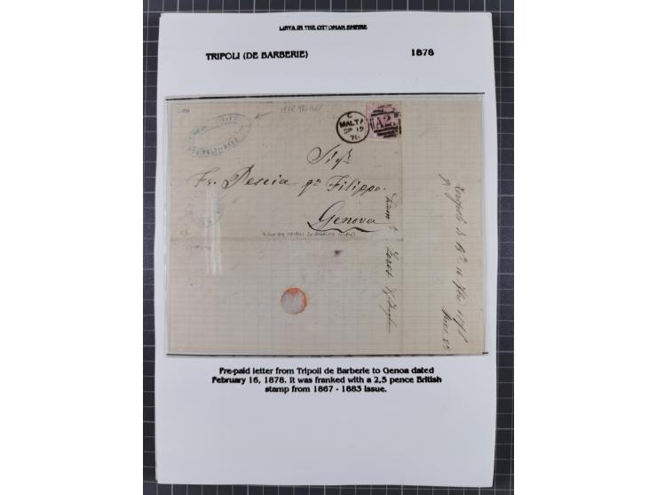 1851/1912, delightful exhibit collection with 37 covers and cards, covering the Ottoman, Italian and French Offices in Tripol