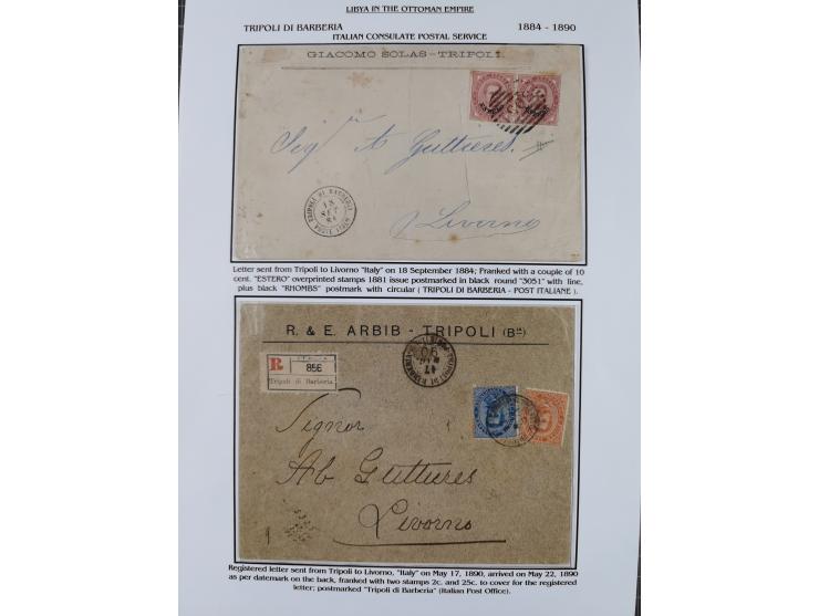 1851/1912, delightful exhibit collection with 37 covers and cards, covering the Ottoman, Italian and French Offices in Tripol