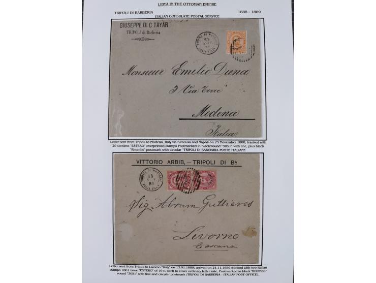 1851/1912, delightful exhibit collection with 37 covers and cards, covering the Ottoman, Italian and French Offices in Tripol