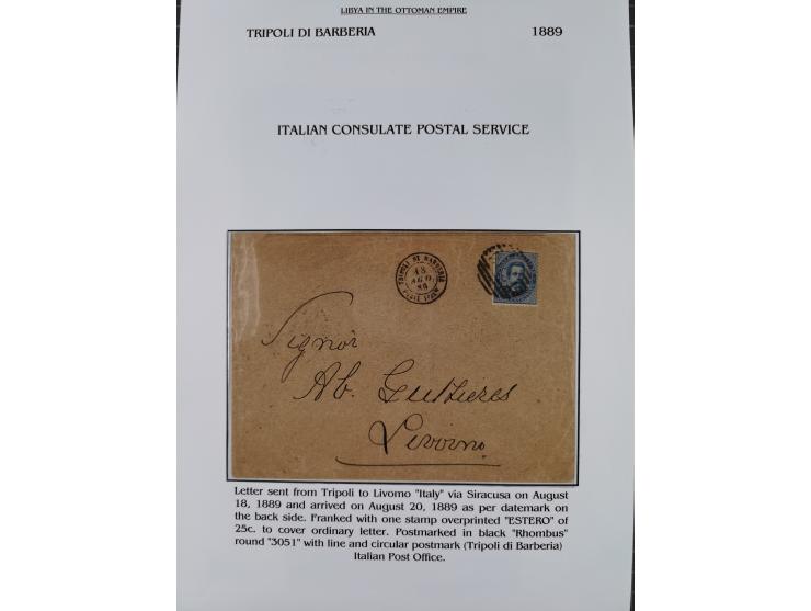 1851/1912, delightful exhibit collection with 37 covers and cards, covering the Ottoman, Italian and French Offices in Tripol
