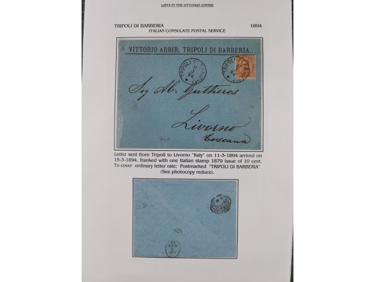 1851/1912, delightful exhibit collection with 37 covers and cards, covering the Ottoman, Italian and French Offices in Tripol