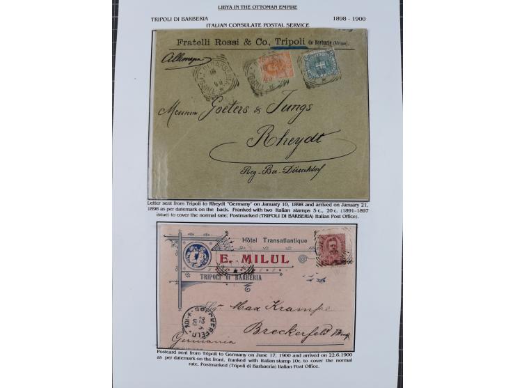 1851/1912, delightful exhibit collection with 37 covers and cards, covering the Ottoman, Italian and French Offices in Tripol