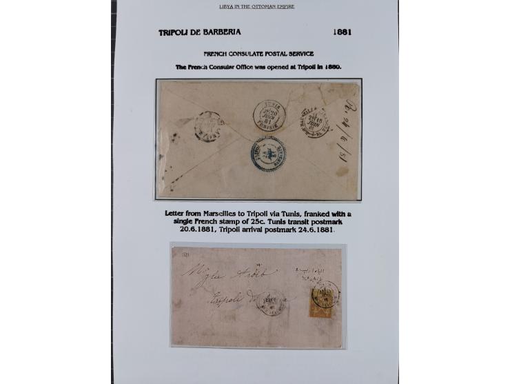 1851/1912, delightful exhibit collection with 37 covers and cards, covering the Ottoman, Italian and French Offices in Tripol