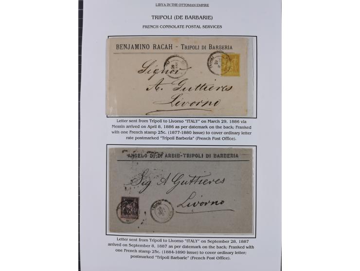 1851/1912, delightful exhibit collection with 37 covers and cards, covering the Ottoman, Italian and French Offices in Tripol