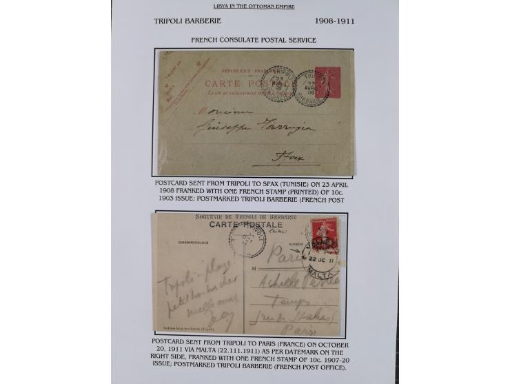 1851/1912, delightful exhibit collection with 37 covers and cards, covering the Ottoman, Italian and French Offices in Tripol