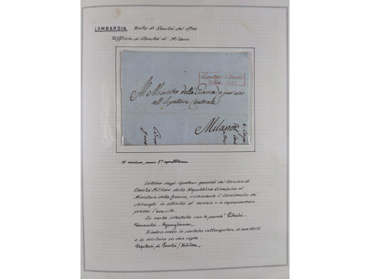 LOMBARDEI: 1799/1836, 11 Briefe, ab dem Militärstempel “Aspettori di Sanitá Militarie” (1799), Ra1 “Sanitá”, etc., zwei mit R