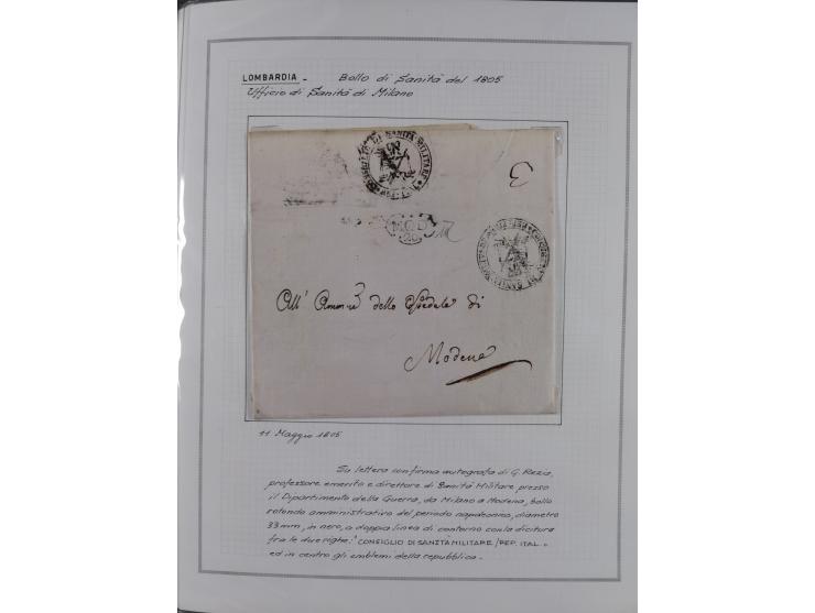 LOMBARDEI: 1799/1836, 11 Briefe, ab dem Militärstempel “Aspettori di Sanitá Militarie” (1799), Ra1 “Sanitá”, etc., zwei mit R
