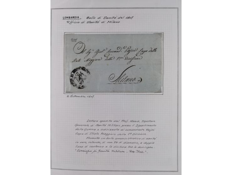 LOMBARDEI: 1799/1836, 11 Briefe, ab dem Militärstempel “Aspettori di Sanitá Militarie” (1799), Ra1 “Sanitá”, etc., zwei mit R