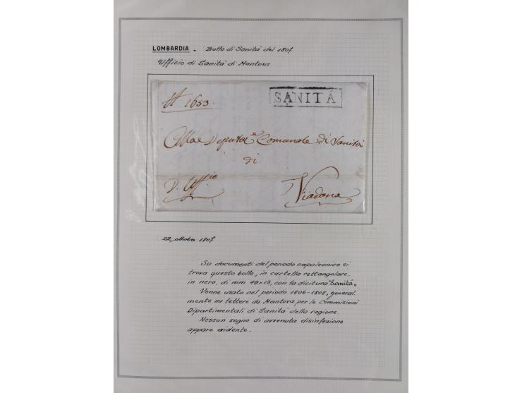 LOMBARDEI: 1799/1836, 11 Briefe, ab dem Militärstempel “Aspettori di Sanitá Militarie” (1799), Ra1 “Sanitá”, etc., zwei mit R