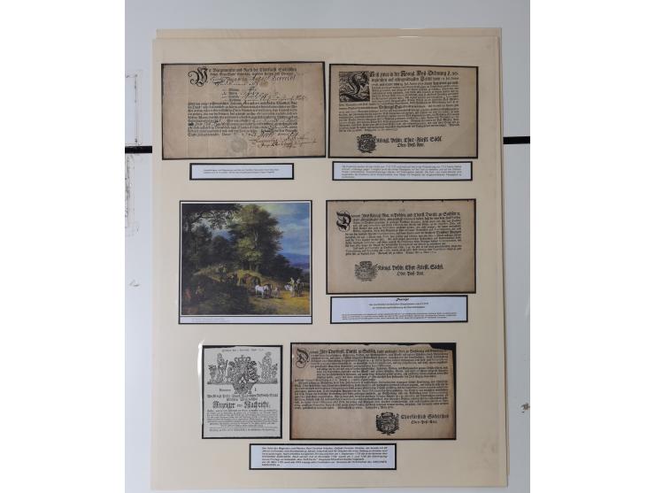 1638/1868, Ausstellungssammlung 'Vom Geleitsweg zur Poststraße', zu historischen Poststraßen in Sachsen, aufgezogen auf 7 gro