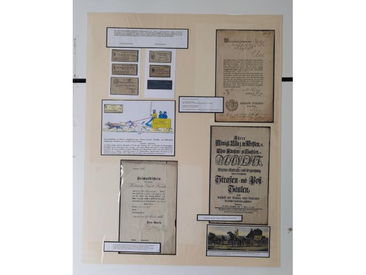 1638/1868, Ausstellungssammlung 'Vom Geleitsweg zur Poststraße', zu historischen Poststraßen in Sachsen, aufgezogen auf 7 gro