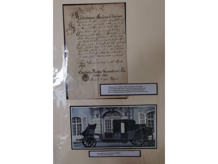 1638/1868, Ausstellungssammlung 'Vom Geleitsweg zur Poststraße', zu historischen Poststraßen in Sachsen, aufgezogen auf 7 gro