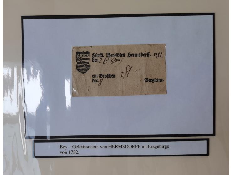 1638/1868, Ausstellungssammlung 'Vom Geleitsweg zur Poststraße', zu historischen Poststraßen in Sachsen, aufgezogen auf 7 gro