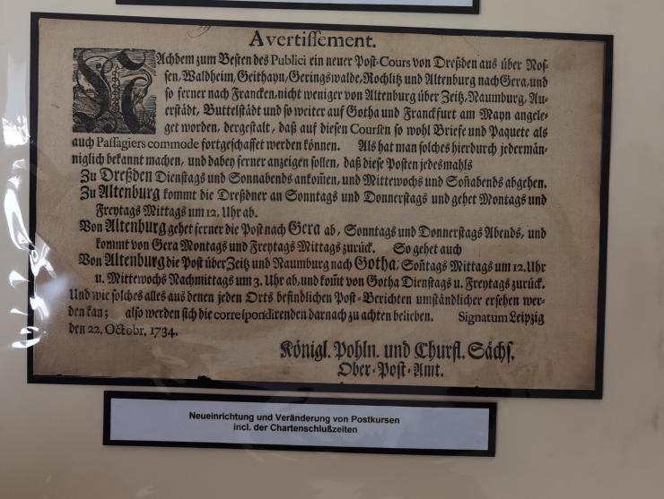 1638/1868, Ausstellungssammlung 'Vom Geleitsweg zur Poststraße', zu historischen Poststraßen in Sachsen, aufgezogen auf 7 gro