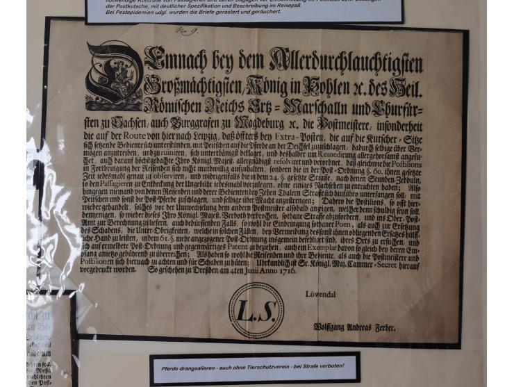 1638/1868, Ausstellungssammlung 'Vom Geleitsweg zur Poststraße', zu historischen Poststraßen in Sachsen, aufgezogen auf 7 gro