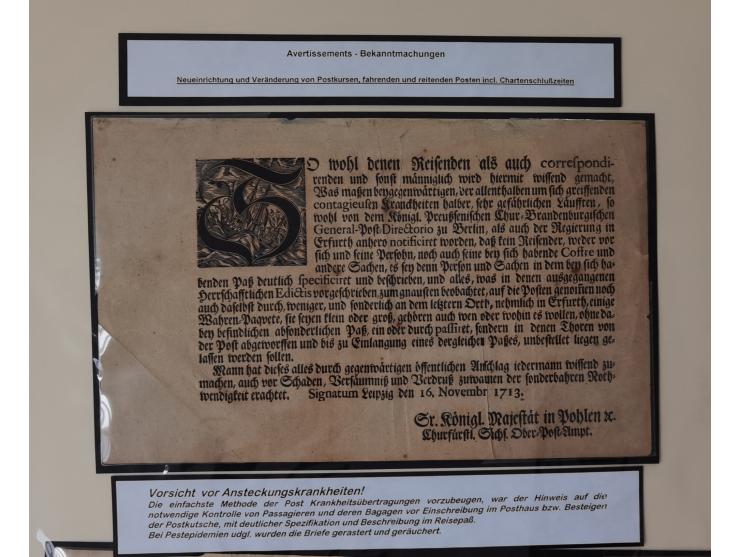 1638/1868, Ausstellungssammlung 'Vom Geleitsweg zur Poststraße', zu historischen Poststraßen in Sachsen, aufgezogen auf 7 gro