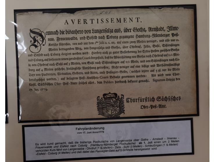 1638/1868, Ausstellungssammlung 'Vom Geleitsweg zur Poststraße', zu historischen Poststraßen in Sachsen, aufgezogen auf 7 gro