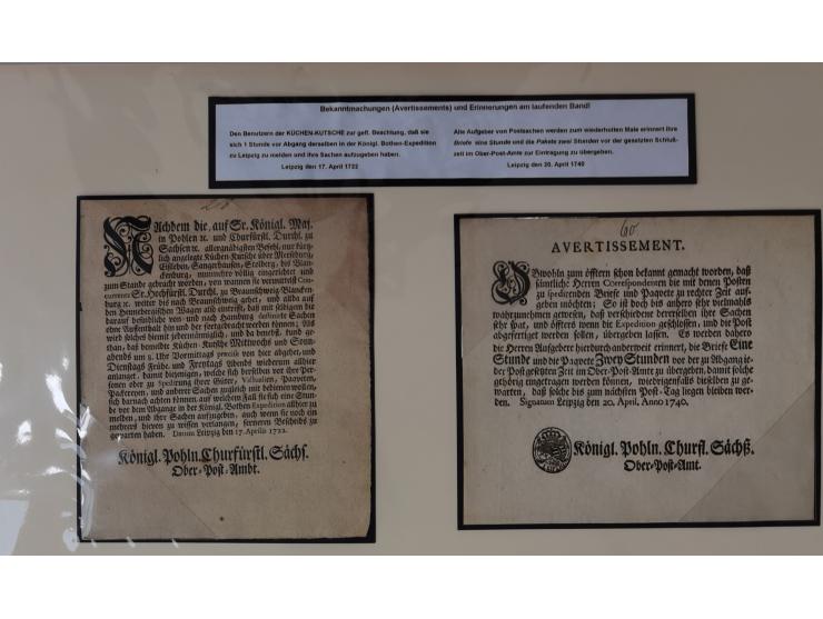 1638/1868, Ausstellungssammlung 'Vom Geleitsweg zur Poststraße', zu historischen Poststraßen in Sachsen, aufgezogen auf 7 gro