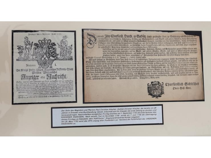 1638/1868, Ausstellungssammlung 'Vom Geleitsweg zur Poststraße', zu historischen Poststraßen in Sachsen, aufgezogen auf 7 gro