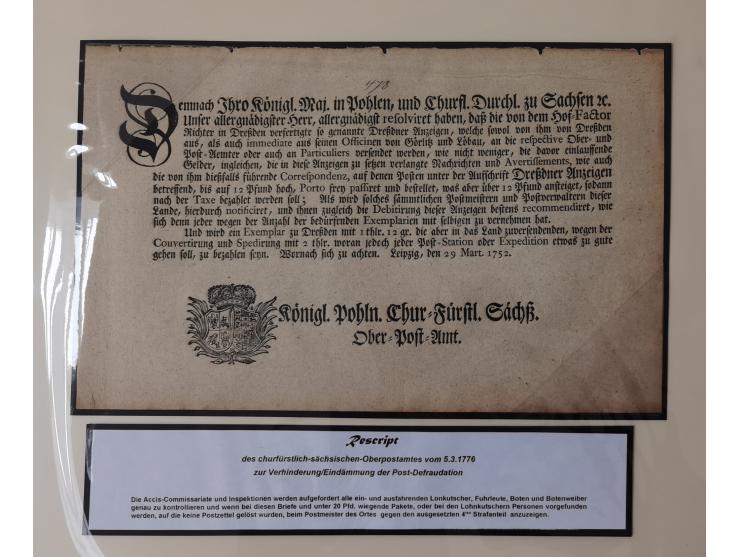 1638/1868, Ausstellungssammlung 'Vom Geleitsweg zur Poststraße', zu historischen Poststraßen in Sachsen, aufgezogen auf 7 gro