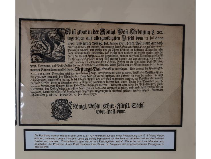 1638/1868, Ausstellungssammlung 'Vom Geleitsweg zur Poststraße', zu historischen Poststraßen in Sachsen, aufgezogen auf 7 gro