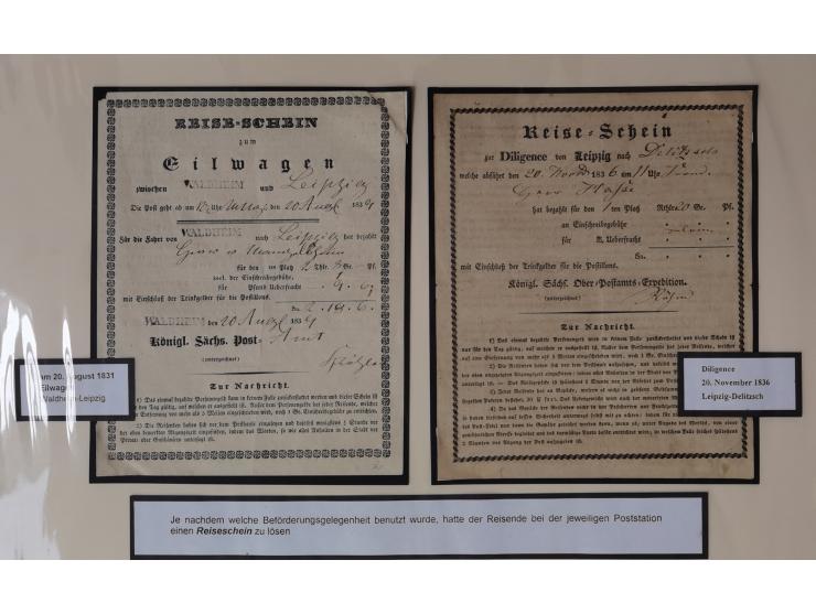 1638/1868, Ausstellungssammlung 'Vom Geleitsweg zur Poststraße', zu historischen Poststraßen in Sachsen, aufgezogen auf 7 gro