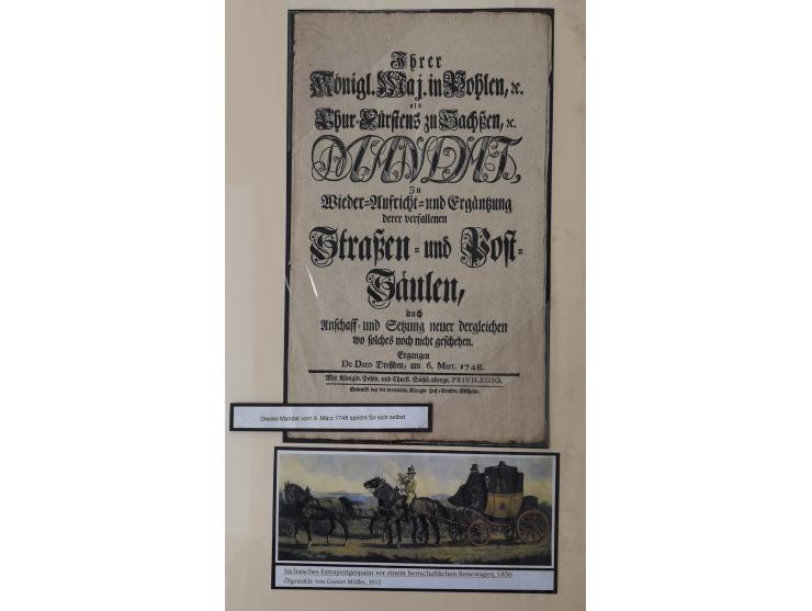1638/1868, Ausstellungssammlung 'Vom Geleitsweg zur Poststraße', zu historischen Poststraßen in Sachsen, aufgezogen auf 7 gro