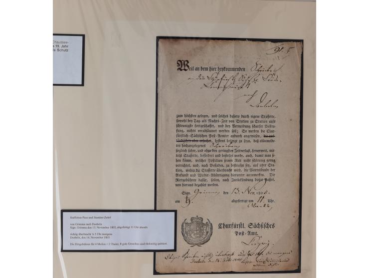 1638/1868, Ausstellungssammlung 'Vom Geleitsweg zur Poststraße', zu historischen Poststraßen in Sachsen, aufgezogen auf 7 gro