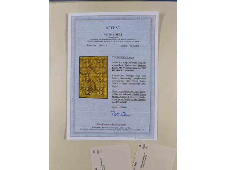 1852/66, gestempelte Sammlung mit besseren Marken, Farben und Einheiten. Dabei u.a. Mi.-Nr. 6a im senkrechten 6er-Block (FA S