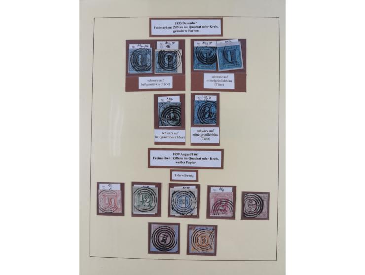 1852/66, gestempelte Sammlung mit besseren Marken, Farben und Einheiten. Dabei u.a. Mi.-Nr. 6a im senkrechten 6er-Block (FA S