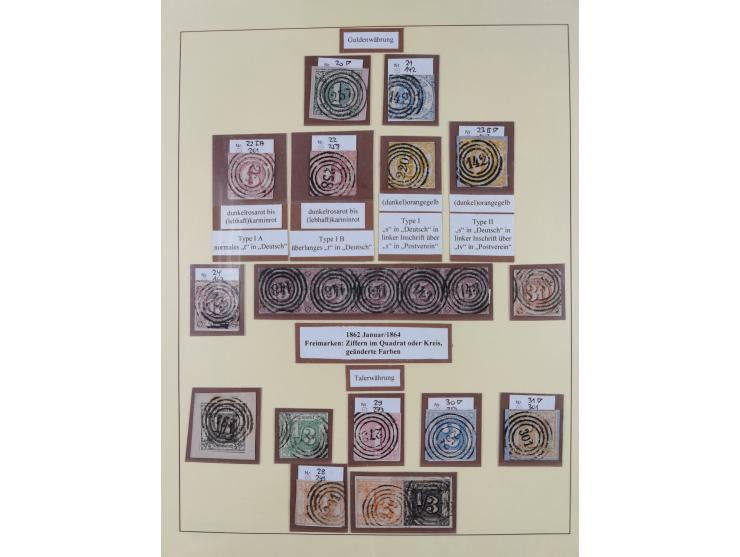 1852/66, gestempelte Sammlung mit besseren Marken, Farben und Einheiten. Dabei u.a. Mi.-Nr. 6a im senkrechten 6er-Block (FA S