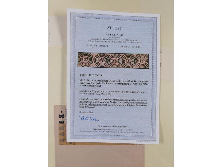 1852/66, gestempelte Sammlung mit besseren Marken, Farben und Einheiten. Dabei u.a. Mi.-Nr. 6a im senkrechten 6er-Block (FA S