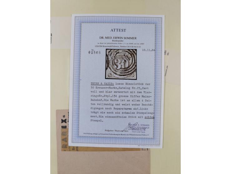 1852/66, gestempelte Sammlung mit besseren Marken, Farben und Einheiten. Dabei u.a. Mi.-Nr. 6a im senkrechten 6er-Block (FA S