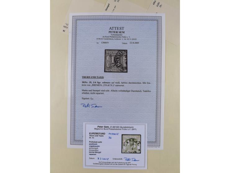 1852/66, gestempelte Sammlung mit besseren Marken, Farben und Einheiten. Dabei u.a. Mi.-Nr. 6a im senkrechten 6er-Block (FA S