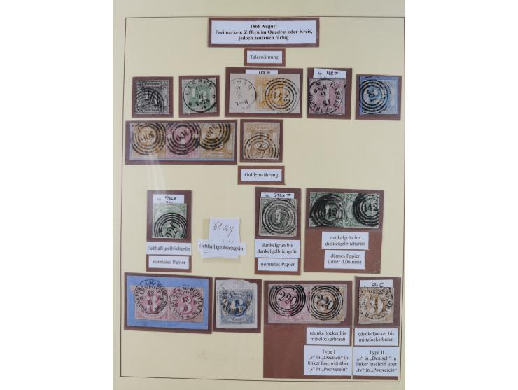 1852/66, gestempelte Sammlung mit besseren Marken, Farben und Einheiten. Dabei u.a. Mi.-Nr. 6a im senkrechten 6er-Block (FA S