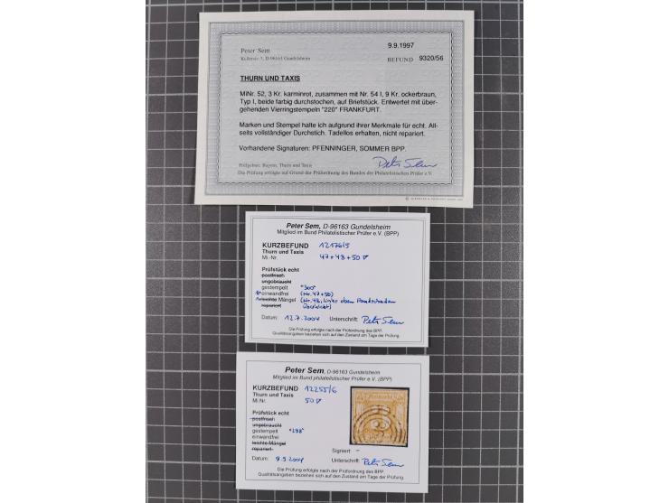 1852/66, gestempelte Sammlung mit besseren Marken, Farben und Einheiten. Dabei u.a. Mi.-Nr. 6a im senkrechten 6er-Block (FA S