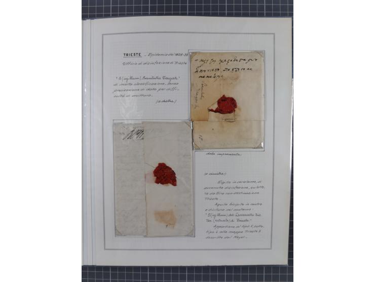 TRIEST: 1814/58, Sammlung mit 26 Briefen und Dokumenten, dabei Sanitätspass (1831) sowie doppelt versiegelter Desinfektionsbr