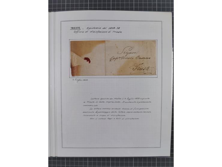 TRIEST: 1814/58, Sammlung mit 26 Briefen und Dokumenten, dabei Sanitätspass (1831) sowie doppelt versiegelter Desinfektionsbr