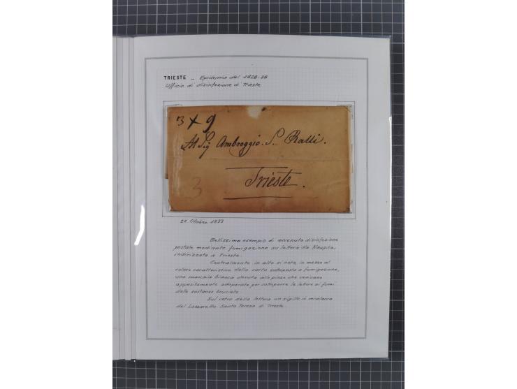 TRIEST: 1814/58, Sammlung mit 26 Briefen und Dokumenten, dabei Sanitätspass (1831) sowie doppelt versiegelter Desinfektionsbr