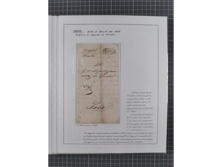 TRIEST: 1814/58, Sammlung mit 26 Briefen und Dokumenten, dabei Sanitätspass (1831) sowie doppelt versiegelter Desinfektionsbr