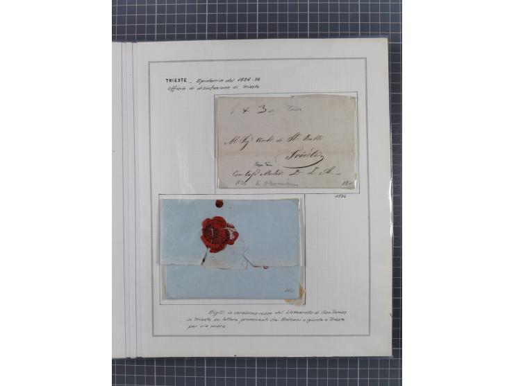 TRIEST: 1814/58, Sammlung mit 26 Briefen und Dokumenten, dabei Sanitätspass (1831) sowie doppelt versiegelter Desinfektionsbr