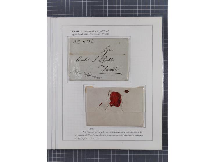 TRIEST: 1814/58, Sammlung mit 26 Briefen und Dokumenten, dabei Sanitätspass (1831) sowie doppelt versiegelter Desinfektionsbr