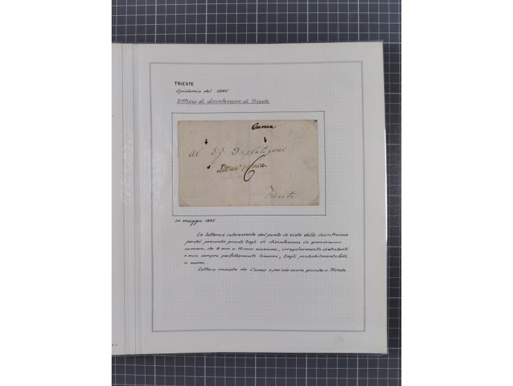 TRIEST: 1814/58, Sammlung mit 26 Briefen und Dokumenten, dabei Sanitätspass (1831) sowie doppelt versiegelter Desinfektionsbr