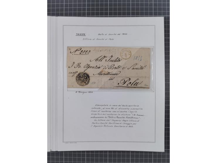 TRIEST: 1814/58, Sammlung mit 26 Briefen und Dokumenten, dabei Sanitätspass (1831) sowie doppelt versiegelter Desinfektionsbr