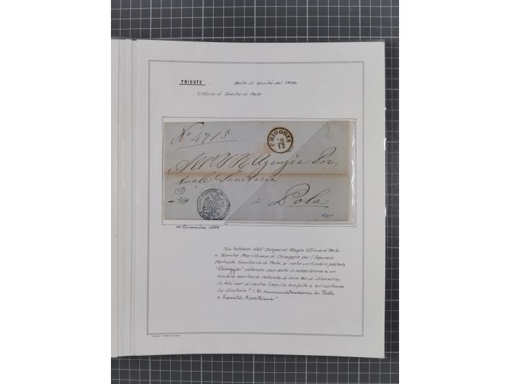 TRIEST: 1814/58, Sammlung mit 26 Briefen und Dokumenten, dabei Sanitätspass (1831) sowie doppelt versiegelter Desinfektionsbr
