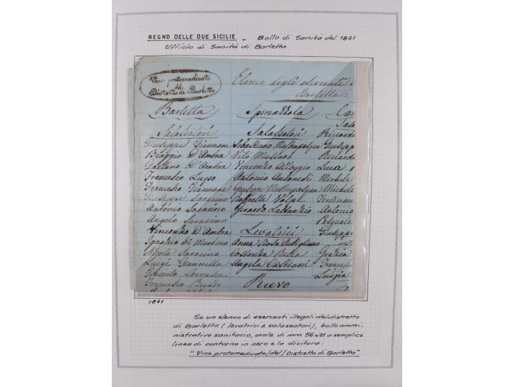 SIZILIEN: 1826/83, 26 Briefe und Dokumente beider Sizilien, dabei Liste illegaler Händler (Hebammen und Aderlassanbieter) im 