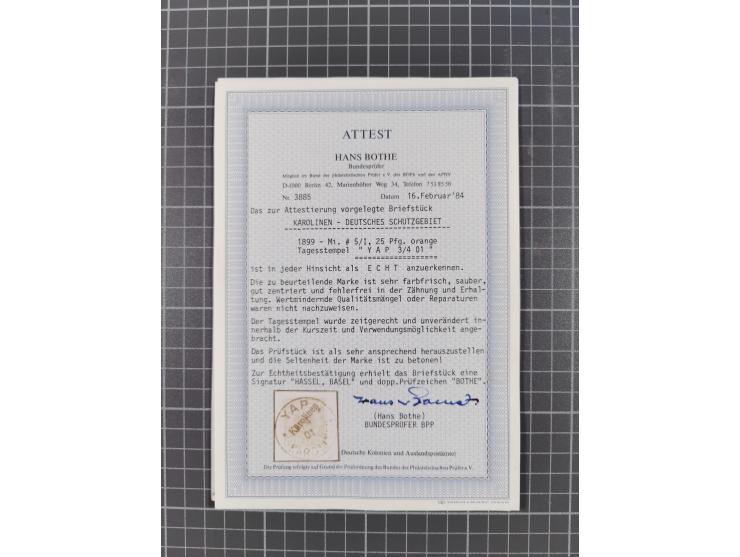 1899/1910, in den Hauptnummern kpl. Sammlung auf Briefstücken. Dabei Mi.-Nr. 1I (FA Dr. Lantelme BPP), Mi.-Nr. 5I (FA Bothe B