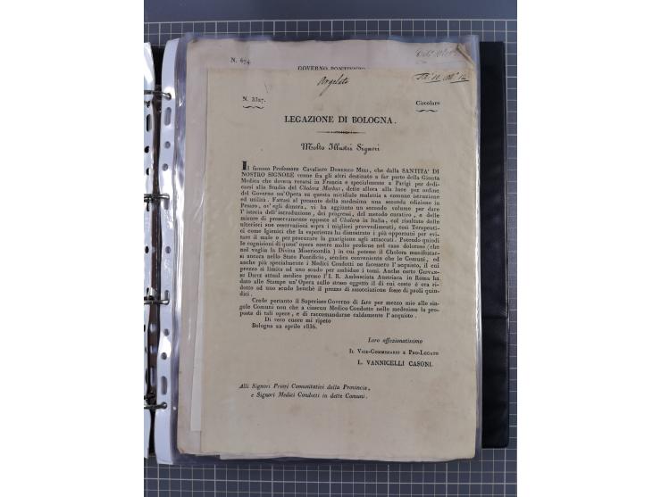 KIRCHENSTAAT: 1835/37, Sammlung von über 80 Dokumenten und Briefen zu den päpstlichen Sanitätszirkularen “Circolare di Sanità